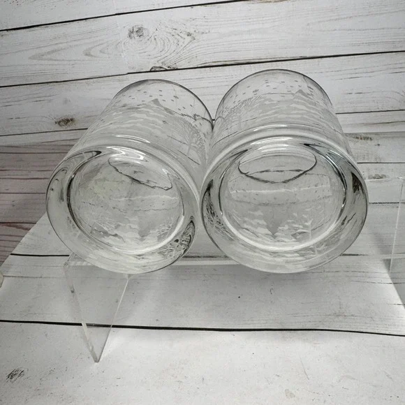 Libbey Clear 4" Votive Candle Holders Winter Christmas Set of 2 w Candles - Picture 4 of 7